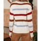 Bethi Beige Stripe Exposed Seam Drop Shoulder Heathered Knit Sweater