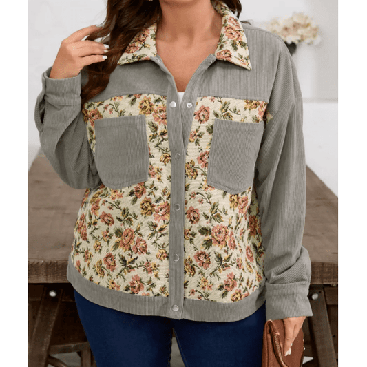 Josie Grey Corduroy Floral Patchwork Vintage Jacket