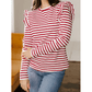 Leia Red Stripe Round Neck Ruffle Trim Long Sleeve Top