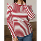 Leia Red Stripe Round Neck Ruffle Trim Long Sleeve Top