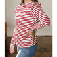 Leia Red Stripe Round Neck Ruffle Trim Long Sleeve Top