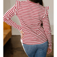 Leia Red Stripe Round Neck Ruffle Trim Long Sleeve Top