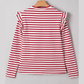 Leia Red Stripe Round Neck Ruffle Trim Long Sleeve Top