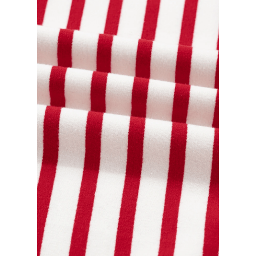 Leia Red Stripe Round Neck Ruffle Trim Long Sleeve Top