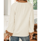 Cindie Off White Color Block Patchwork Detail V Neck Textured Long Sleeve Blouse