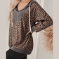 Pennie Ribbed Leopard Print Contrast Collar Zip Hooded Pullover Sweatshirt