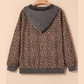 Pennie Ribbed Leopard Print Contrast Collar Zip Hooded Pullover Sweatshirt