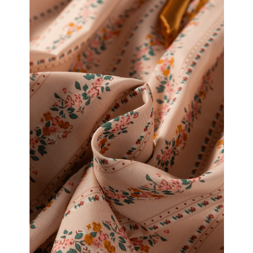 Elissa Khaki Floral Print Contrast Velvet Bow Lace Patchwork Long Sleeve Loose Mini Dress