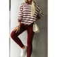 Tedra Red Stripe Pullover Hoodie Ribbed Solid Pants 2pcs Set Outfit