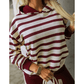 Tedra Red Stripe Pullover Hoodie Ribbed Solid Pants 2pcs Set Outfit