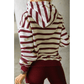 Tedra Red Stripe Pullover Hoodie Ribbed Solid Pants 2pcs Set Outfit