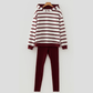 Tedra Red Stripe Pullover Hoodie Ribbed Solid Pants 2pcs Set Outfit