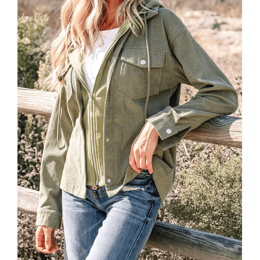 Rosetta Laurel Green 2 in 1 Thermal Knit Textured Hooded Jacket