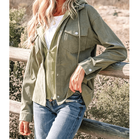 Rosetta Laurel Green 2 in 1 Thermal Knit Textured Hooded Jacket