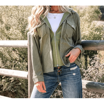 Rosetta Laurel Green 2 in 1 Thermal Knit Textured Hooded Jacket