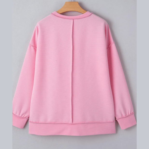 Maureen Pink Horizontal Ribbed Exposed Seam Detail Drop Shoulder Baggy Pullover
