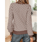 Alessi Dark Brown Half Button Ribbed Trim Checkerboard Knit Sweater