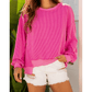 Sammie Pink Twisted Rib Uneven Hem Drop Shoulder Loose Knit Top