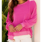 Sammie Pink Twisted Rib Uneven Hem Drop Shoulder Loose Knit Top