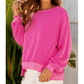 Sammie Pink Twisted Rib Uneven Hem Drop Shoulder Loose Knit Top