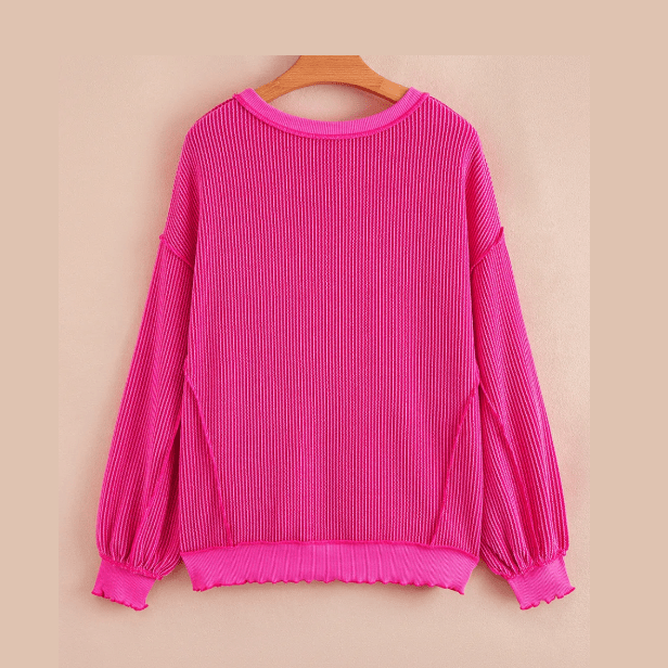 Sammie Pink Twisted Rib Uneven Hem Drop Shoulder Loose Knit Top