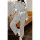 Urmi White Stripe Ruffle Trim Drop Shoulder Top Drawstring Loose Pant Set