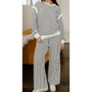 Urmi White Stripe Ruffle Trim Drop Shoulder Top Drawstring Loose Pant Set