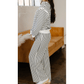 Urmi White Stripe Ruffle Trim Drop Shoulder Top Drawstring Loose Pant Set