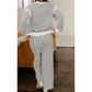 Urmi White Stripe Ruffle Trim Drop Shoulder Top Drawstring Loose Pant Set