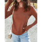 Issa Chestnut Raw Seam Detail Solid Color Long Sleeve Top