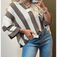 RTS Korban Brown Stripe Colorblock V Neck Bracelet Sleeve Sweater