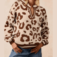 Chanse Light French Beige Leopard Printed Knit V Neck Casual Sweater