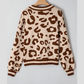 Chanse Light French Beige Leopard Printed Knit V Neck Casual Sweater