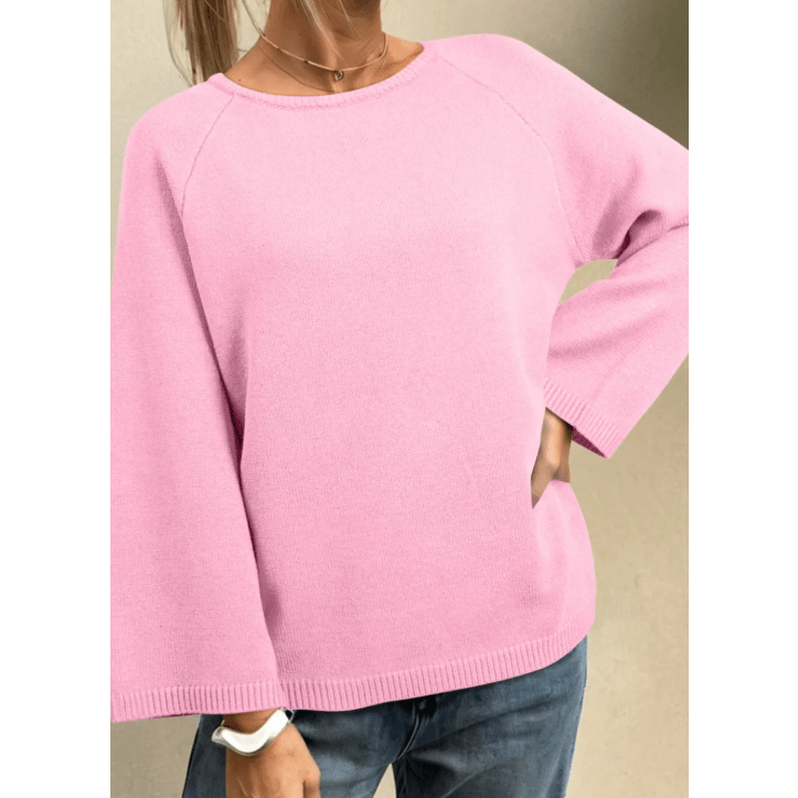Benita Pink Knit Loose Bracelet Sleeve Dolman Sweater