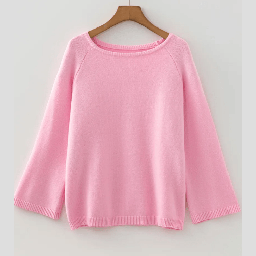 Benita Pink Knit Loose Bracelet Sleeve Dolman Sweater
