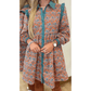 RTS Orange Boho Floral Contrast Collared Shirt Mini Dress