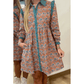 RTS Orange Boho Floral Contrast Collared Shirt Mini Dress