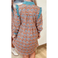 RTS Orange Boho Floral Contrast Collared Shirt Mini Dress