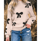 Ezlynn Apricot Pearl Embellished Bow Pattern Loose Sweater