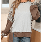 Jeneen Grey Color Block Leopard Patchwork Dolman Sleeve High Low Baggy Sweatshirt