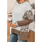 Jeneen Grey Color Block Leopard Patchwork Dolman Sleeve High Low Baggy Sweatshirt