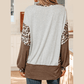 Jeneen Grey Color Block Leopard Patchwork Dolman Sleeve High Low Baggy Sweatshirt