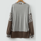 Jeneen Grey Color Block Leopard Patchwork Dolman Sleeve High Low Baggy Sweatshirt