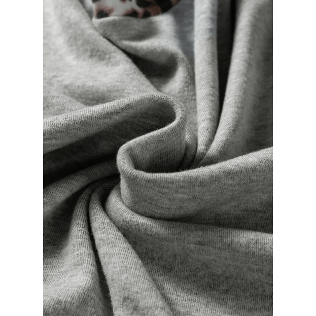 Jeneen Grey Color Block Leopard Patchwork Dolman Sleeve High Low Baggy Sweatshirt