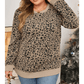 Brixley Khaki Leopard Textured Ribbed Trim Plus Size Long Sleeve Top