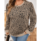 Brixley Khaki Leopard Textured Ribbed Trim Plus Size Long Sleeve Top