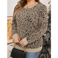Brixley Khaki Leopard Textured Ribbed Trim Plus Size Long Sleeve Top