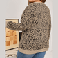 Brixley Khaki Leopard Textured Ribbed Trim Plus Size Long Sleeve Top