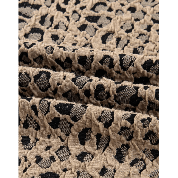 Brixley Khaki Leopard Textured Ribbed Trim Plus Size Long Sleeve Top