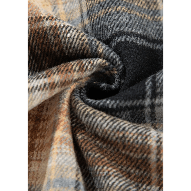 Anslee Black Oversize Rounded Hem Plaid Shacket with Slits